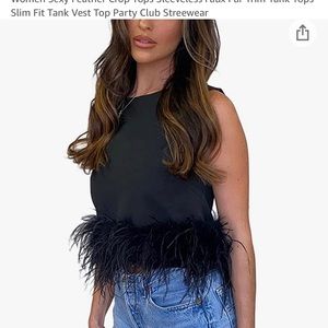 Black feather trimmed tank